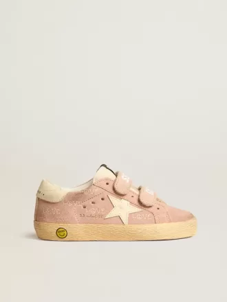Old School Young i rosa mocka med krämfärgad läderstjärna och hälflik