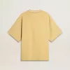 Oversized gul bomullst-shirt för herr med blå tryck