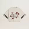 Oversized kort T-shirt för dam i vit jersey med broderi och tryck ”Venezia Mediterraneo”