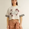 Oversized kort T-shirt för dam i vit jersey med broderi och tryck ”Venezia Mediterraneo”