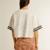 Oversized kort T-shirt för dam i vit jersey med broderi och tryck ”Venezia Mediterraneo”