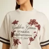 Oversized kort T-shirt för dam i vit jersey med broderi och tryck ”Venezia Mediterraneo”