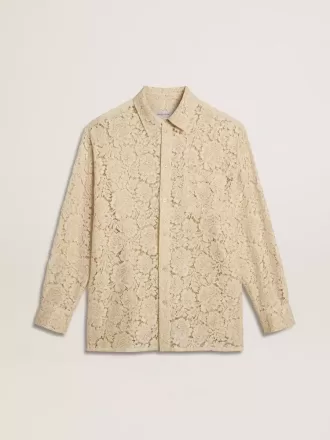 Oversized skjorta i krämfärgad genomskinlig spets