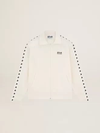 Papyrusvit sweatshirt med dragkedja och svarta stjärnor för herr