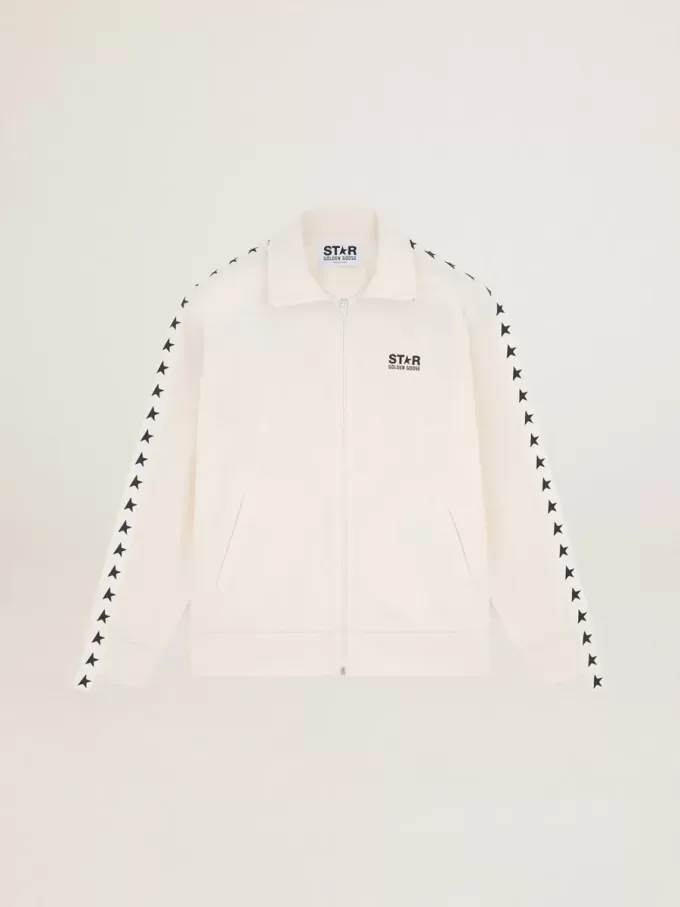 Papyrusvit sweatshirt med dragkedja och svarta stjärnor för herr