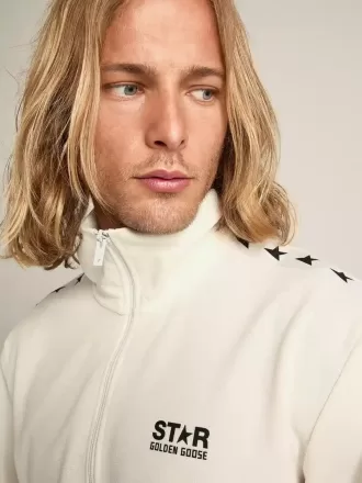 Papyrusvit sweatshirt med dragkedja och svarta stjärnor för herr