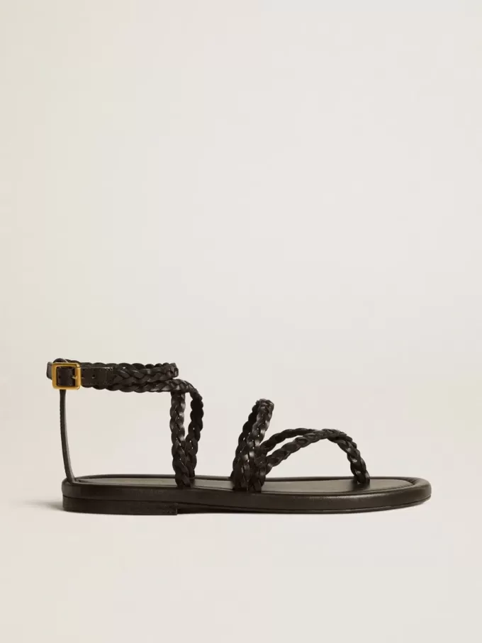 Penelope platta sandaler för damer i svart läder