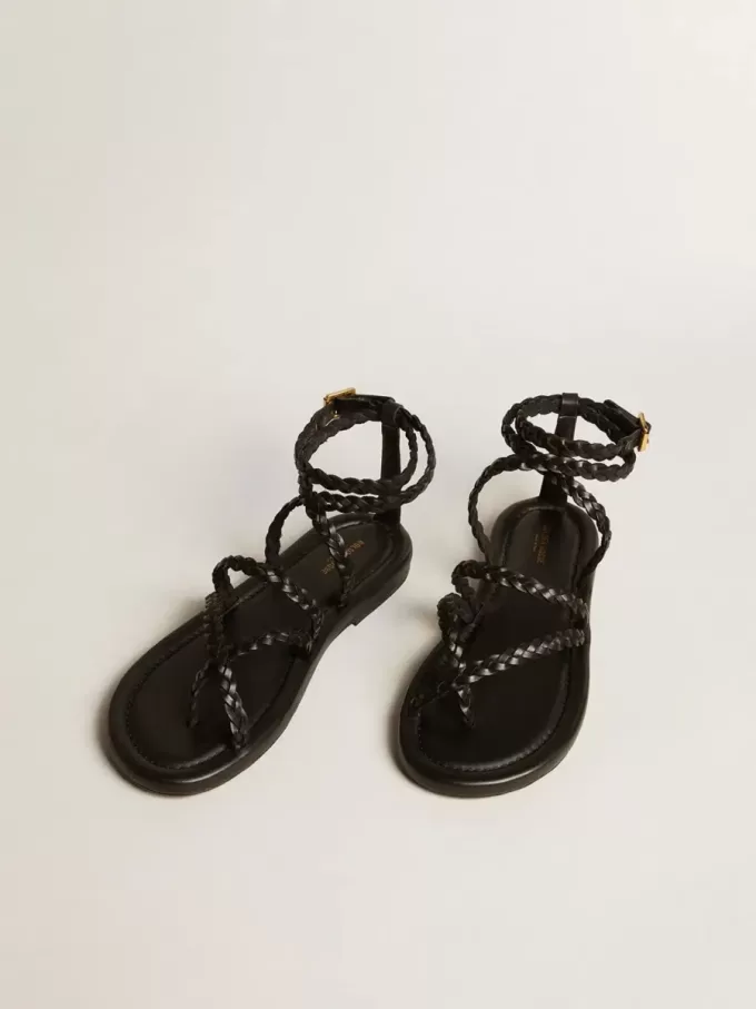 Penelope platta sandaler för damer i svart läder