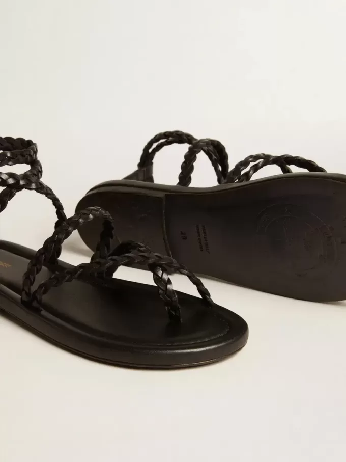 Penelope platta sandaler för damer i svart läder