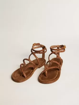 Penelope platta sandaler för damer i tobaksfärgat läder med mockasula
