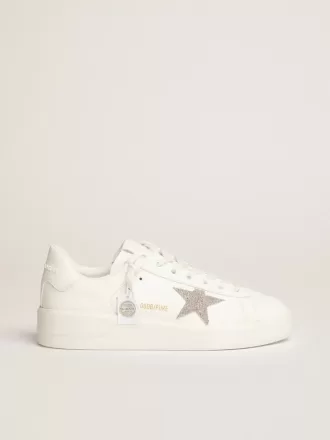 Purestar för damer i vitt läder med silverfärgad Swarovski-kristallstjärna