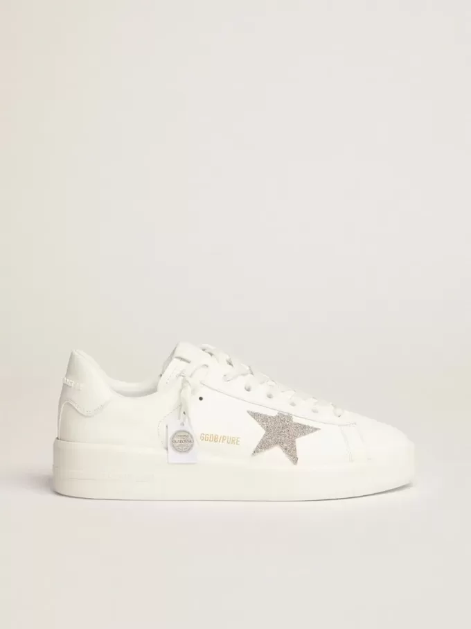 Purestar för damer i vitt läder med silverfärgad Swarovski-kristallstjärna Purestar för damer i vitt läder med silverfärgad Swarovski-kristallstjärna