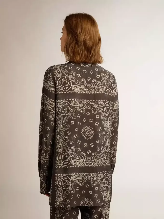 Pyjamas skjorta i antracitgrått med paisley-mönster