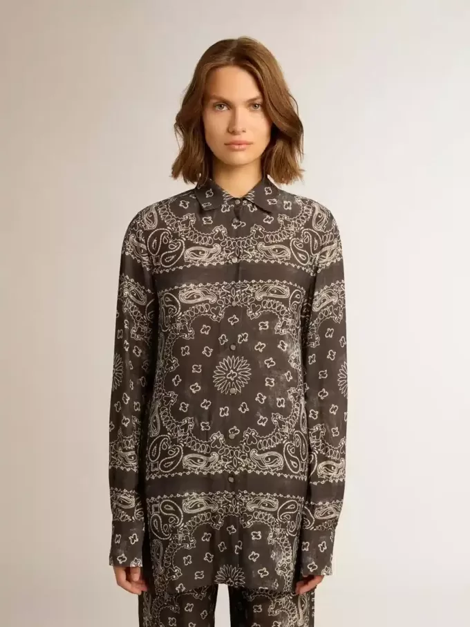 Pyjamas skjorta i antracitgrått med paisley-mönster