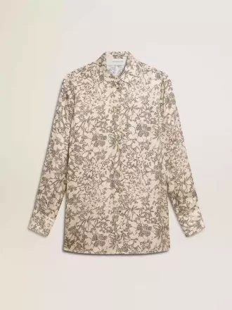 Pyjamas skjorta i silkesblandning för dam med blommönster