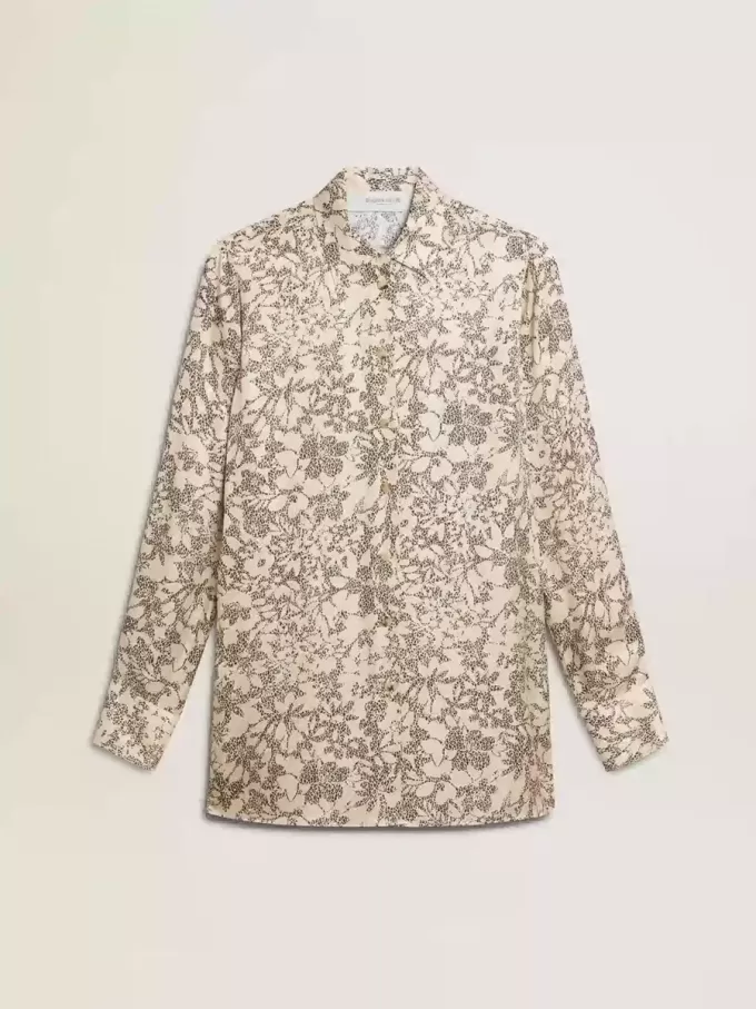 Pyjamas skjorta i silkesblandning för dam med blommönster Pyjamas skjorta i silkesblandning för dam med blommönster