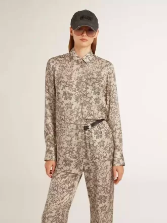 Pyjamas skjorta i silkesblandning för dam med blommönster