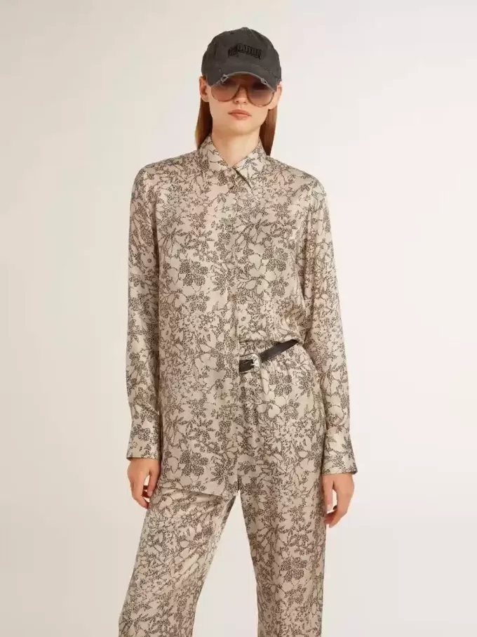 Pyjamas skjorta i silkesblandning för dam med blommönster Pyjamas skjorta i silkesblandning för dam med blommönster