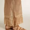 Ärmlös midiklänning för dam i beige virkat med fransar