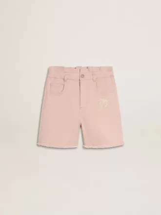 Rosa bomullsshorts för flickor med broderi