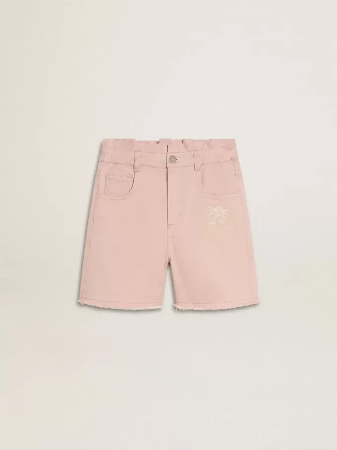 Rosa bomullsshorts för flickor med broderi