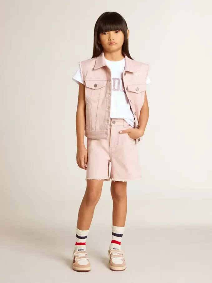 Rosa bomullsshorts för flickor med broderi