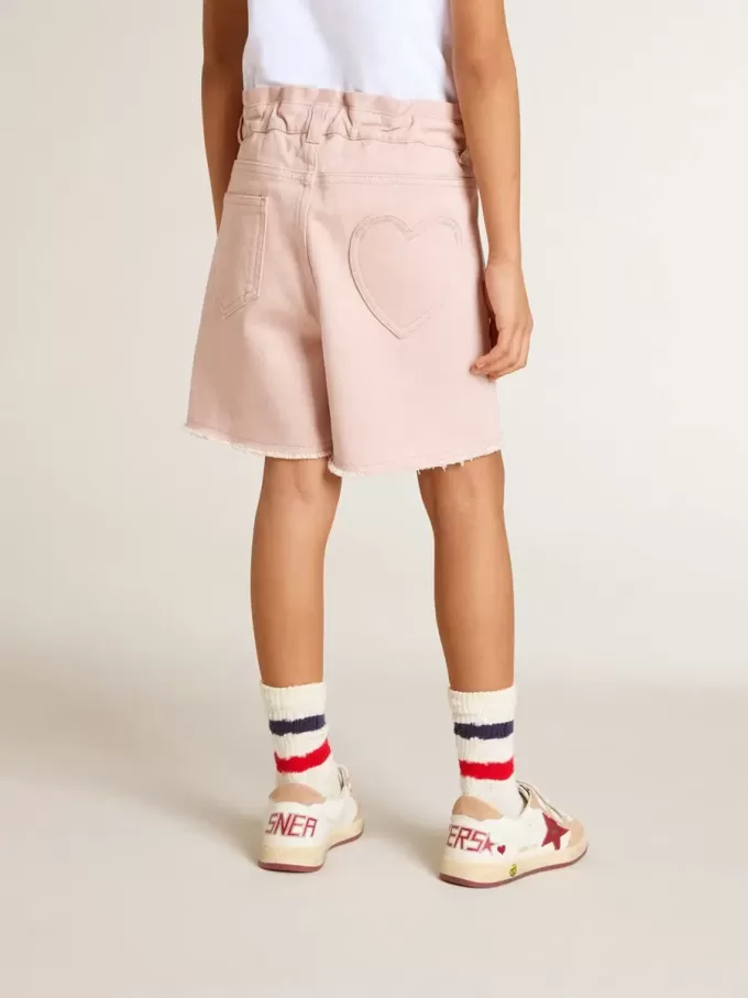 Rosa bomullsshorts för flickor med broderi