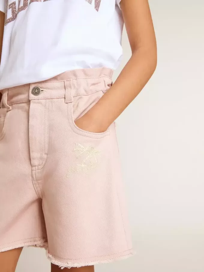 Rosa bomullsshorts för flickor med broderi
