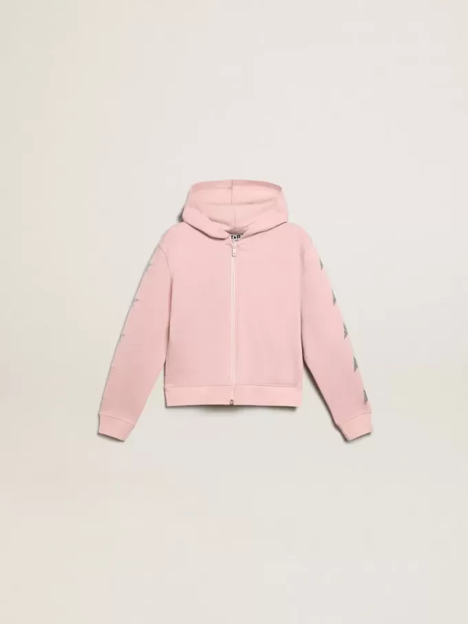 Rosa sweatshirt med huva och silverglittrande stjärnor Rosa sweatshirt med huva och silverglittrande stjärnor