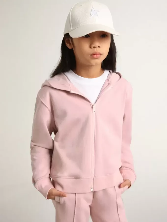 Rosa sweatshirt med huva och silverglittrande stjärnor Rosa sweatshirt med huva och silverglittrande stjärnor