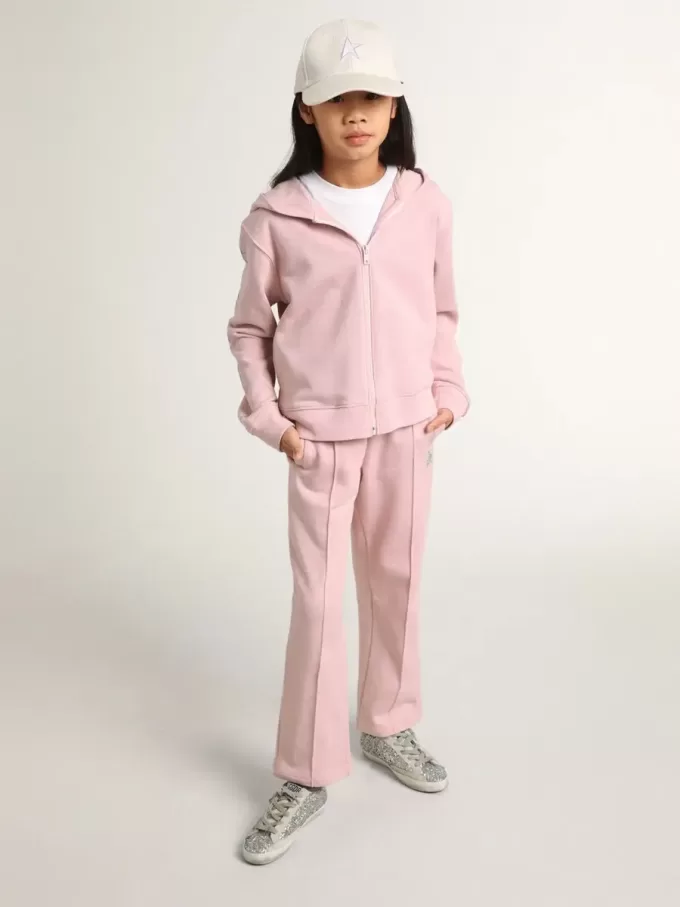 Rosa sweatshirt med huva och silverglittrande stjärnor Rosa sweatshirt med huva och silverglittrande stjärnor