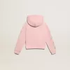 Rosa sweatshirt med huva och silverglittrande stjärnor Rosa sweatshirt med huva och silverglittrande stjärnor