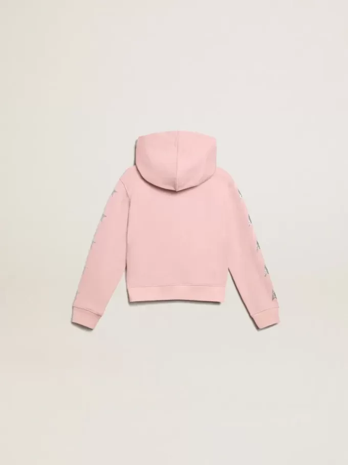 Rosa sweatshirt med huva och silverglittrande stjärnor Rosa sweatshirt med huva och silverglittrande stjärnor