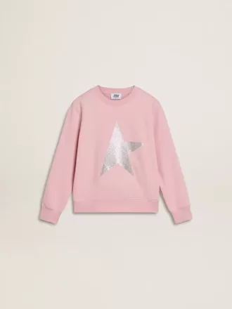 Rosa sweatshirt med maxistjärna i silverglitter på framsidan