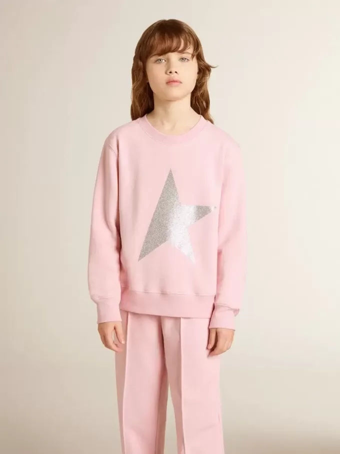 Rosa sweatshirt med maxistjärna i silverglitter på framsidan