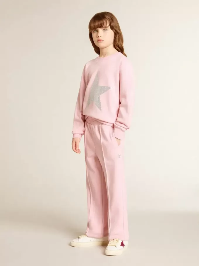 Rosa sweatshirt med maxistjärna i silverglitter på framsidan