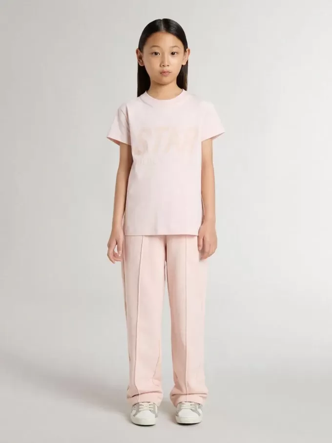 Rosa T-shirt för flickor med rosa tryck på framsidan Rosa T-shirt för flickor med rosa tryck på framsidan