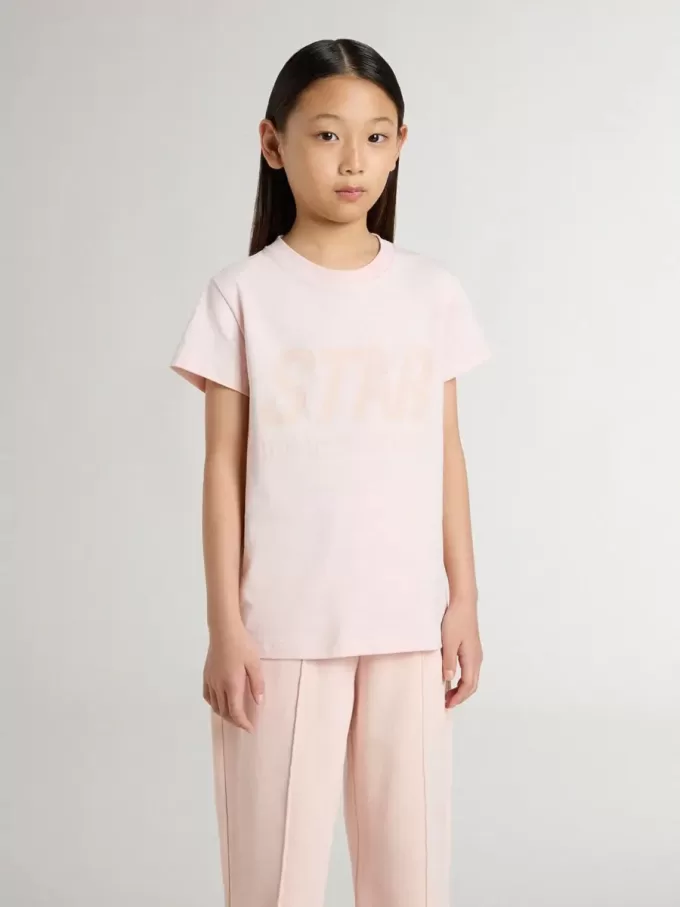 Rosa T-shirt för flickor med rosa tryck på framsidan Rosa T-shirt för flickor med rosa tryck på framsidan