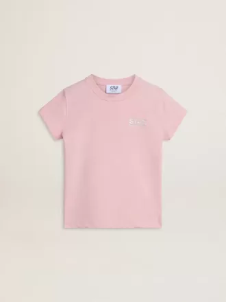 Rosa T-shirt för flickor med silverglitterlogotyp och maxistjärna
