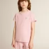 Rosa T-shirt för flickor med silverglitterlogotyp och maxistjärna