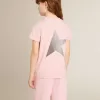 Rosa T-shirt för flickor med silverglitterlogotyp och maxistjärna