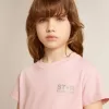 Rosa T-shirt för flickor med silverglitterlogotyp och maxistjärna