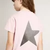 Rosa T-shirt för flickor med silverglitterlogotyp och maxistjärna
