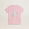 Rosa T-shirt för flickor med silverglitterlogotyp och maxistjärna