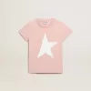 Rosa T-shirt för flickor med vit logotyp och stor stjärna