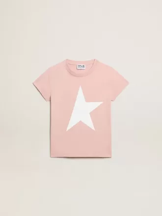 Rosa T-shirt för flickor med vit logotyp och stor stjärna