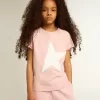 Rosa T-shirt för flickor med vit logotyp och stor stjärna