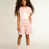Rosa T-shirt för flickor med vit logotyp och stor stjärna