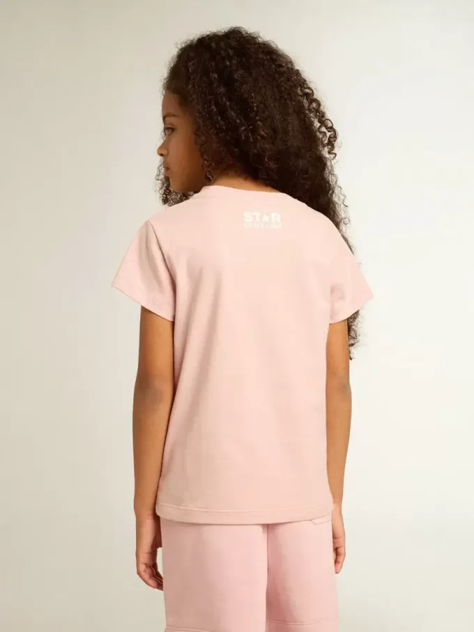 Rosa T-shirt för flickor med vit logotyp och stor stjärna