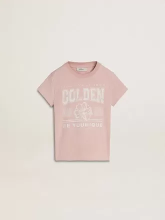 Rosa T-shirt för flickor med vitt tryck